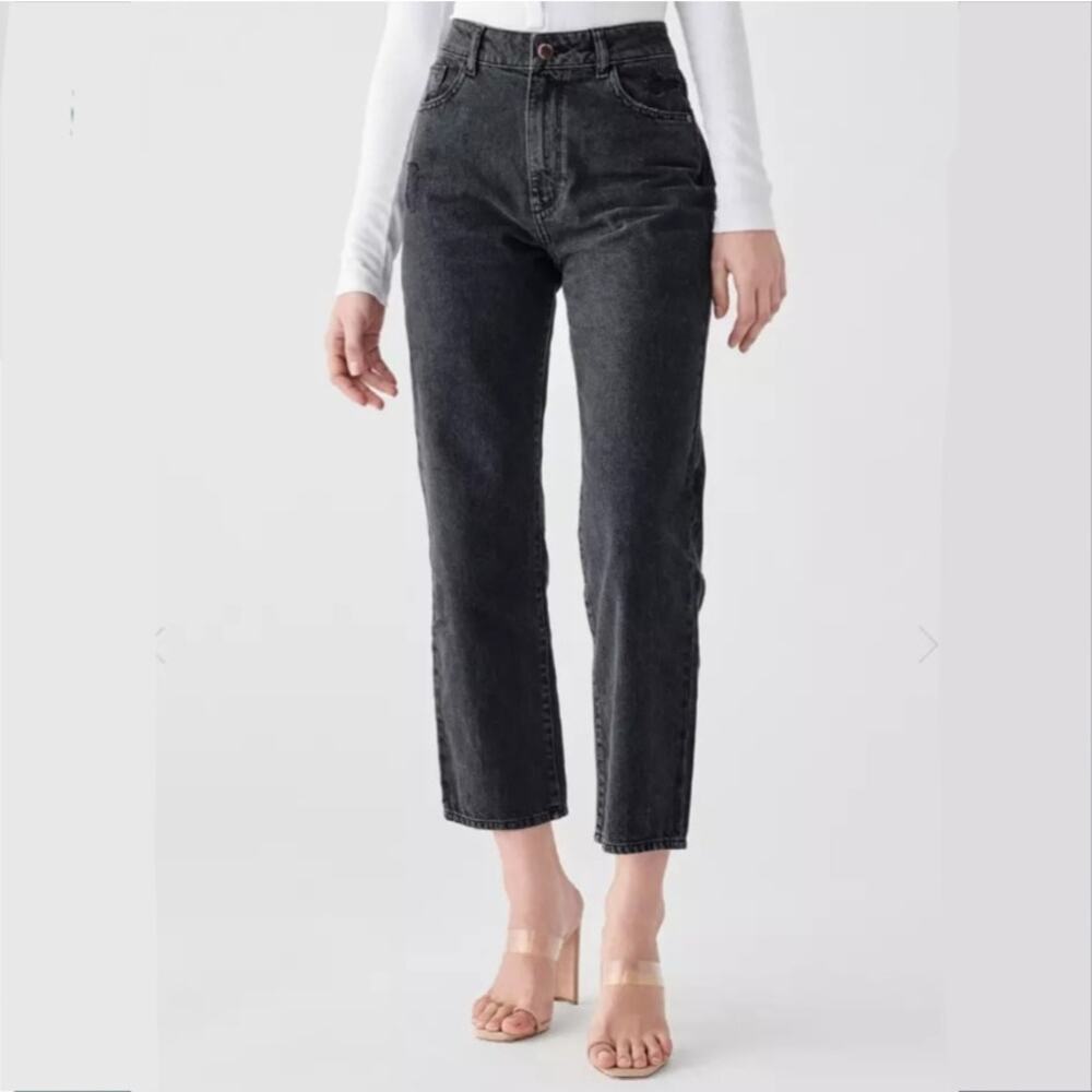 DL1961 Women Jean Jerry High Rise Vintage Black Straight 32 Distressed NEW